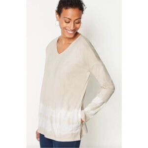 Pure Jill J. Jill Tie Dyed Relaxed V Neck Tee Tan/White Pumice Pockets Cotton L